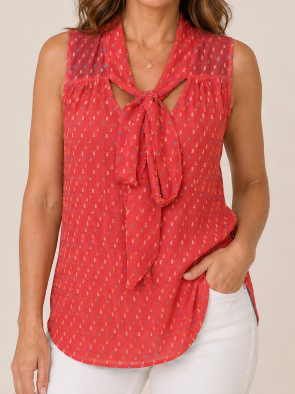 Daniel Rainn Tie Front Flowy Textured Blouse Summer Spring Semi Sheer Airy Small
